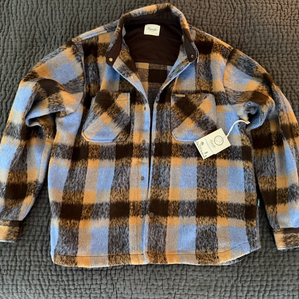NWT Men’s Stylish Plaid Shirt Jacket - Blue, Brown, and Tan